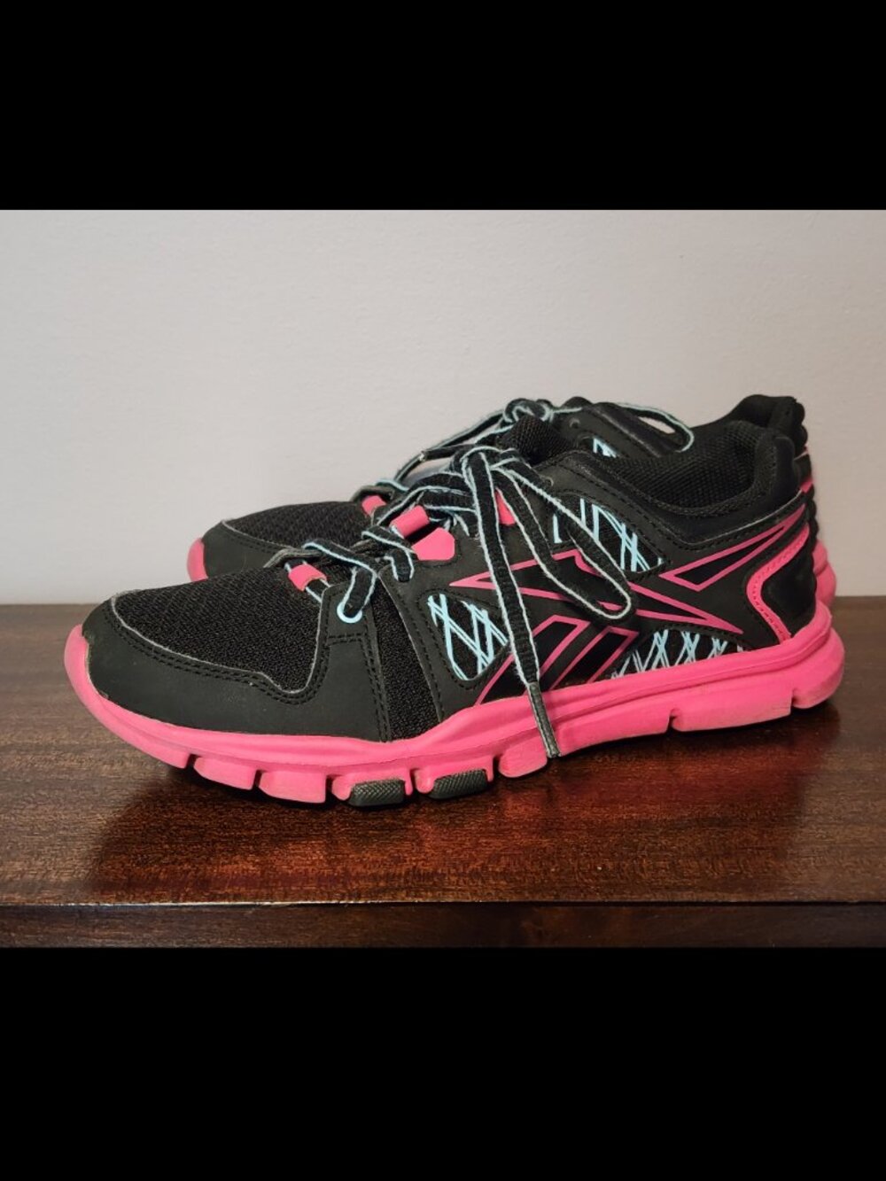 Reebok Black and Pink Your Flex Sneakers - Size 6